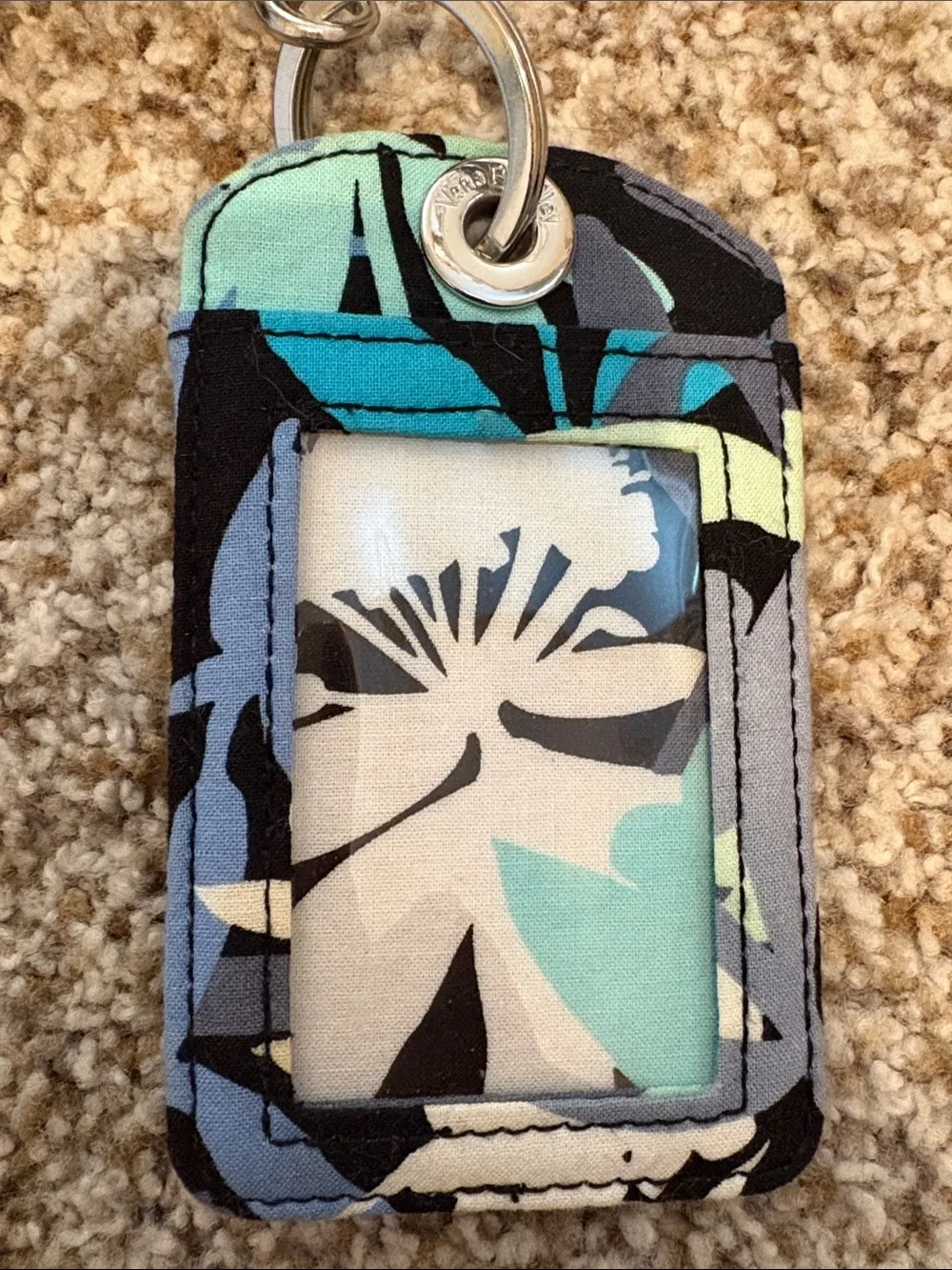 Vera Bradley Floral Blue & Black Lanyard with ID Holder